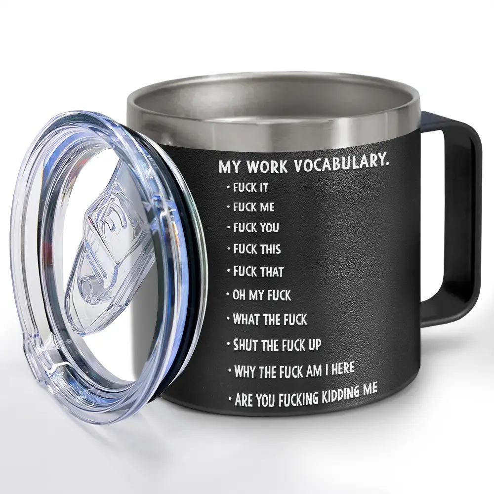 3D Effect Funny Chicken F-CAW-F My Work Vocabulary - Personalized 14oz Stainless Steel Tumbler With Handle - Image 2