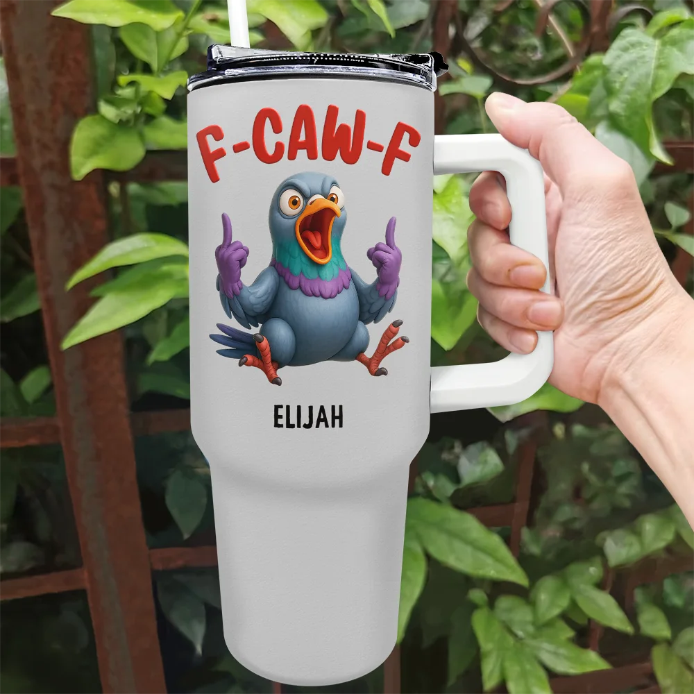 3D Effect Funny Chicken F-CAW-F My Work Vocabulary - Personalized 40oz Tumbler With Straw - Image 2