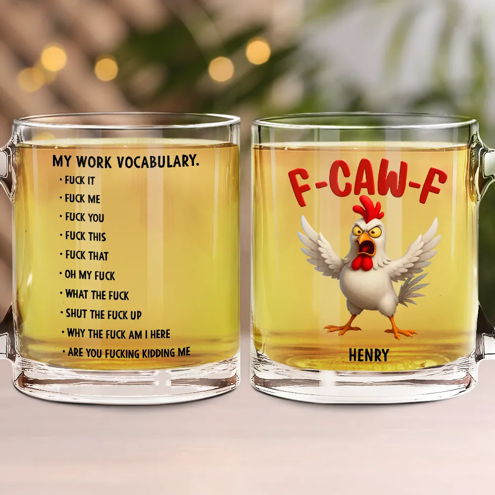3D Effect Funny Chicken F-CAW-F My Work Vocabulary - Personalized Glass Mug - Image 2