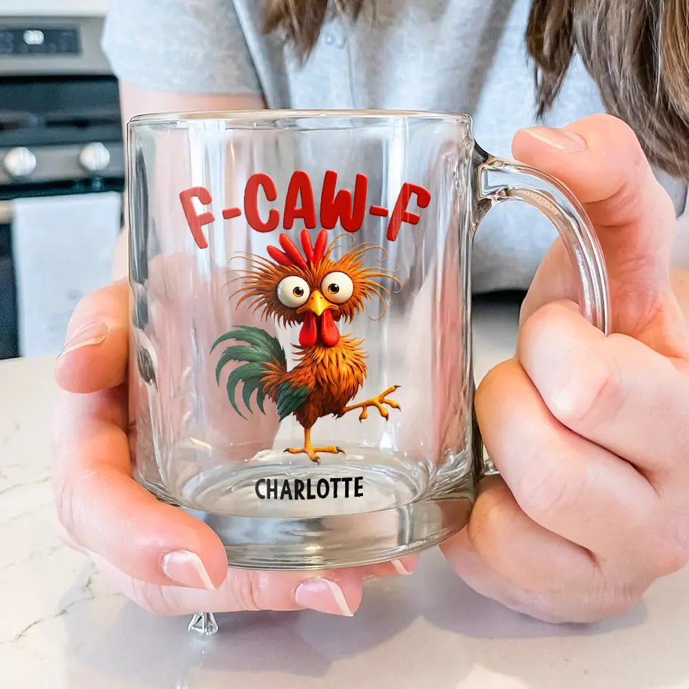 3D Effect Funny Chicken F-CAW-F My Work Vocabulary - Personalized Glass Mug - Image 3
