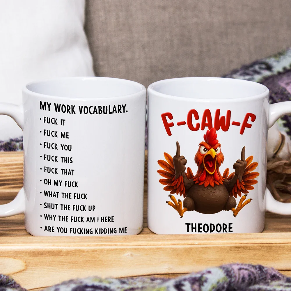 3D Effect Funny Chicken F-CAW-F My Work Vocabulary - Personalized Mug - Image 2