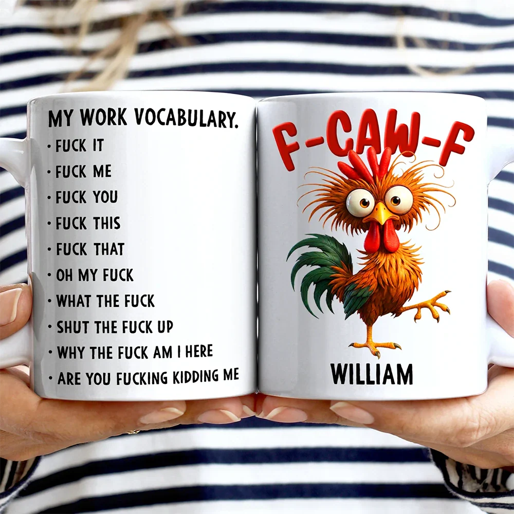 3D Effect Funny Chicken F-CAW-F My Work Vocabulary - Personalized Mug - Image 3