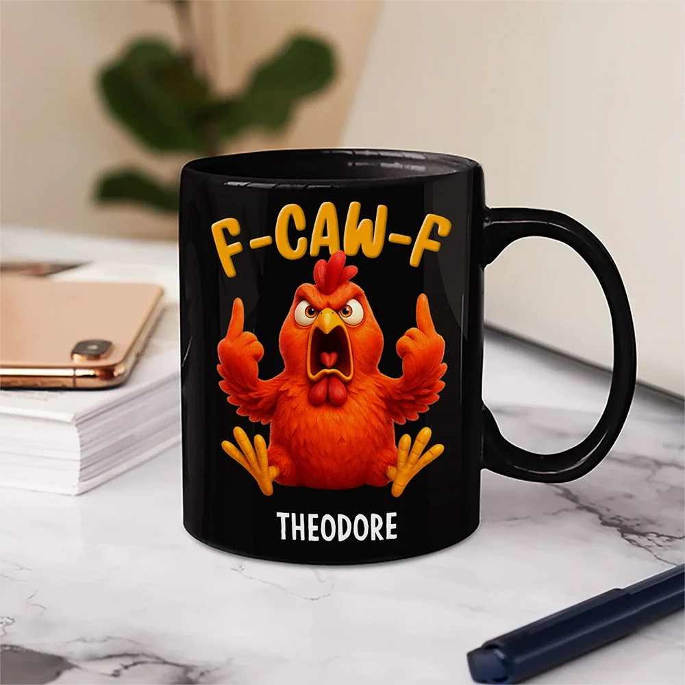 3D Effect Funny Chicken F-CAW-F My Work Vocabulary - Personalized Mug - Image 6