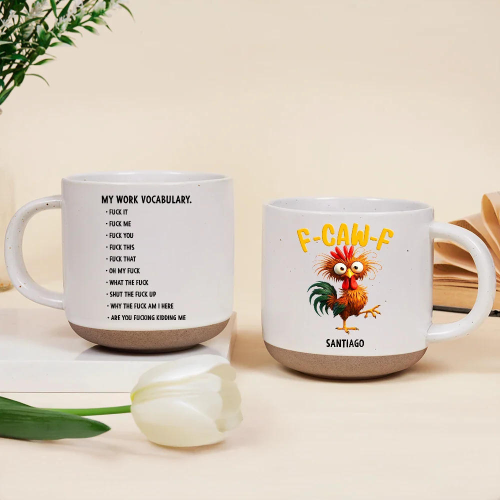 3D Effect Funny Chicken F-CAW-F My Work Vocabulary - Personalized Pottery Mug - Image 2