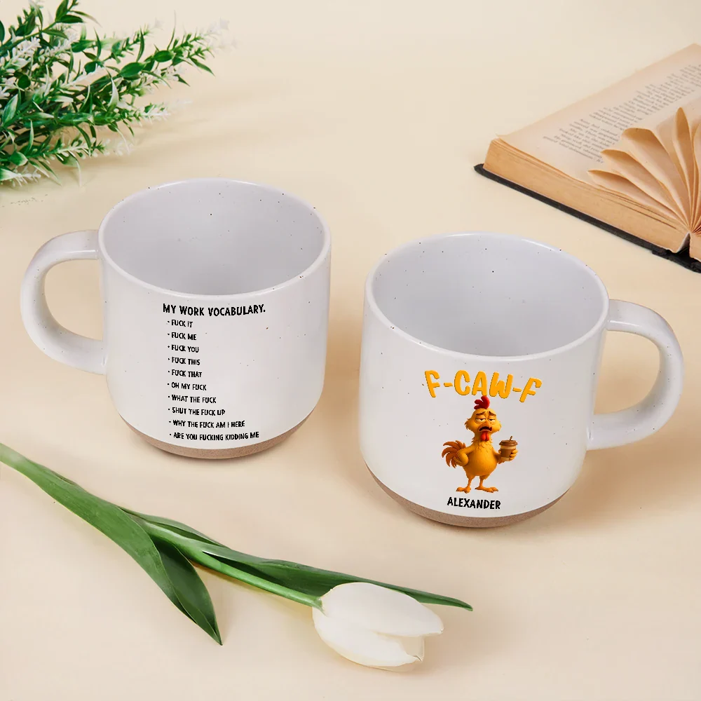 3D Effect Funny Chicken F-CAW-F My Work Vocabulary - Personalized Pottery Mug - Image 3