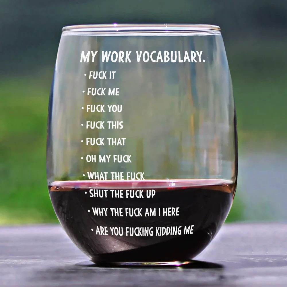 3D Effect Funny Chicken F-CAW-F My Work Vocabulary - Personalized Stemless Wine Glass - Image 2