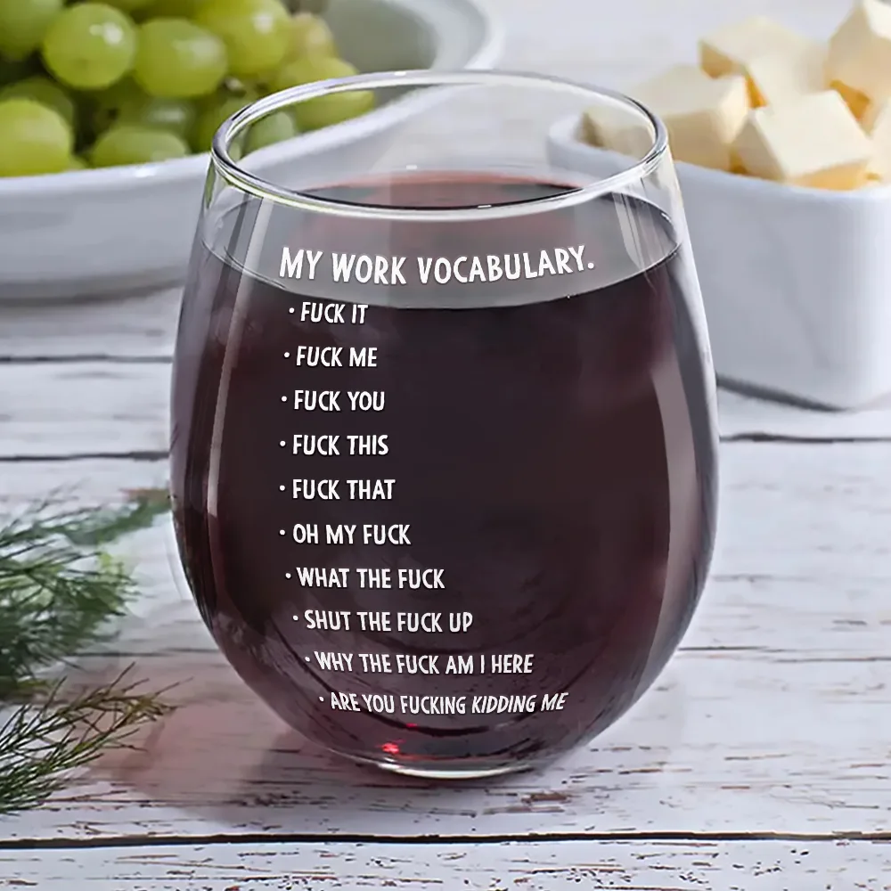 3D Effect Funny Chicken F-CAW-F My Work Vocabulary - Personalized Stemless Wine Glass - Image 6