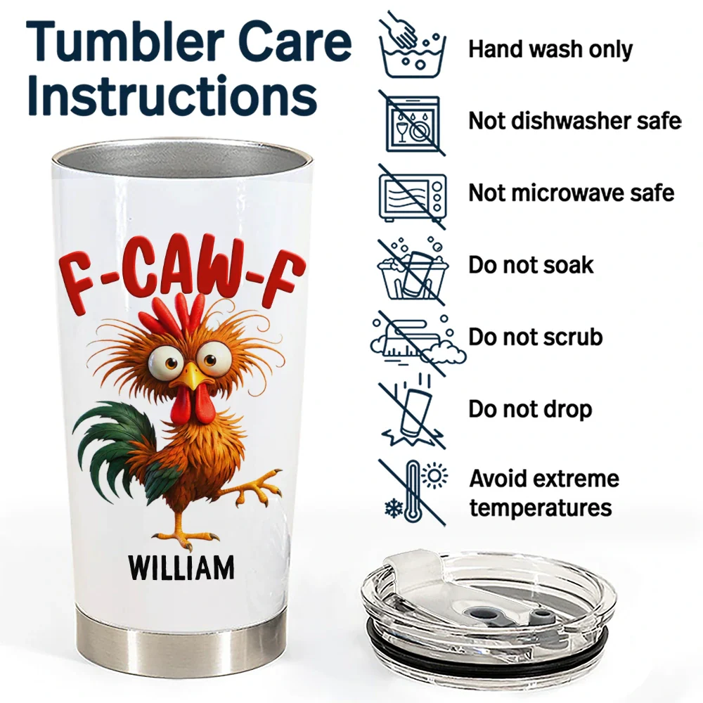 3D Effect Funny Chicken F-CAW-F My Work Vocabulary - Personalized Tumbler - Image 5