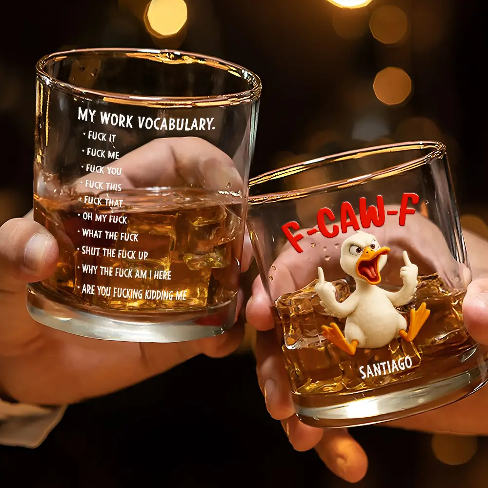 3D Effect Funny Chicken F-CAW-F My Work Vocabulary - Personalized Whiskey Glass - Image 3
