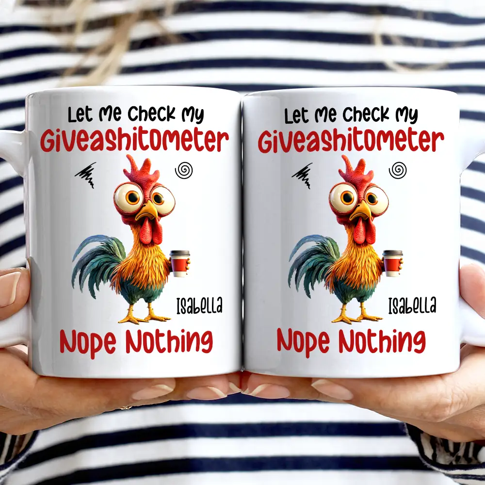 3D Effect Funny Chicken Let Me Check My Giveashitometer - Personalized Mug - Image 2