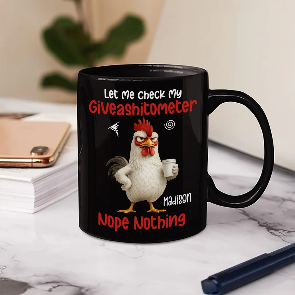 3D Effect Funny Chicken Let Me Check My Giveashitometer - Personalized Mug - Image 5