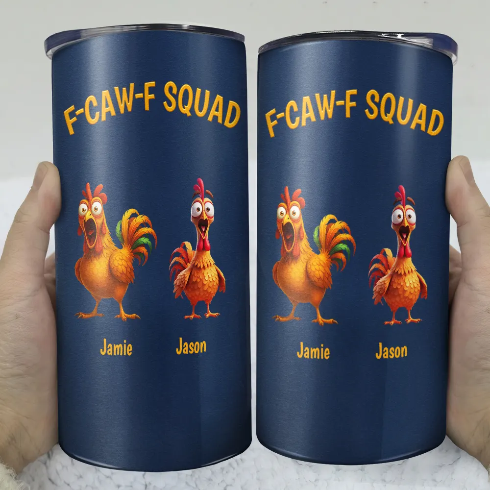 3D Effect Funny Chickens F-CAW-F Squad - Personalized 4 In 1 Can Cooler Tumbler - Image 3