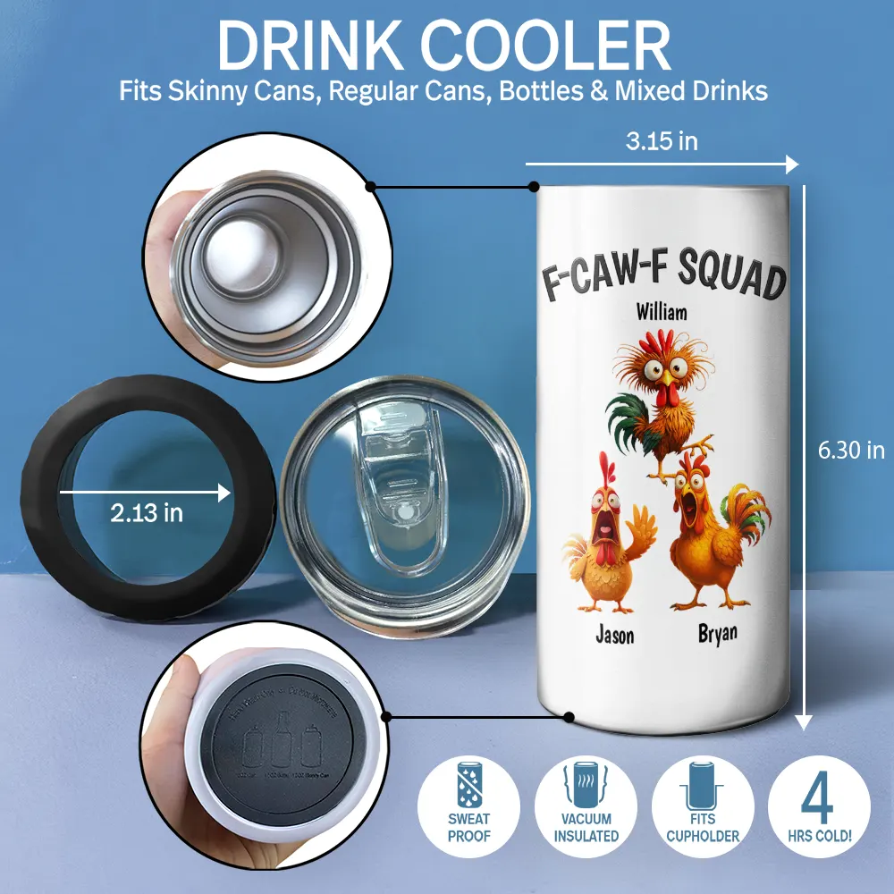 3D Effect Funny Chickens F-CAW-F Squad - Personalized 4 In 1 Can Cooler Tumbler - Image 4