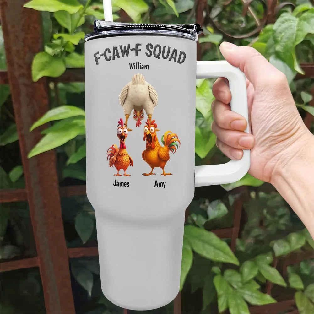 3D Effect Funny Chickens F-CAW-F Squad - Personalized 40oz Tumbler With Straw - Image 2