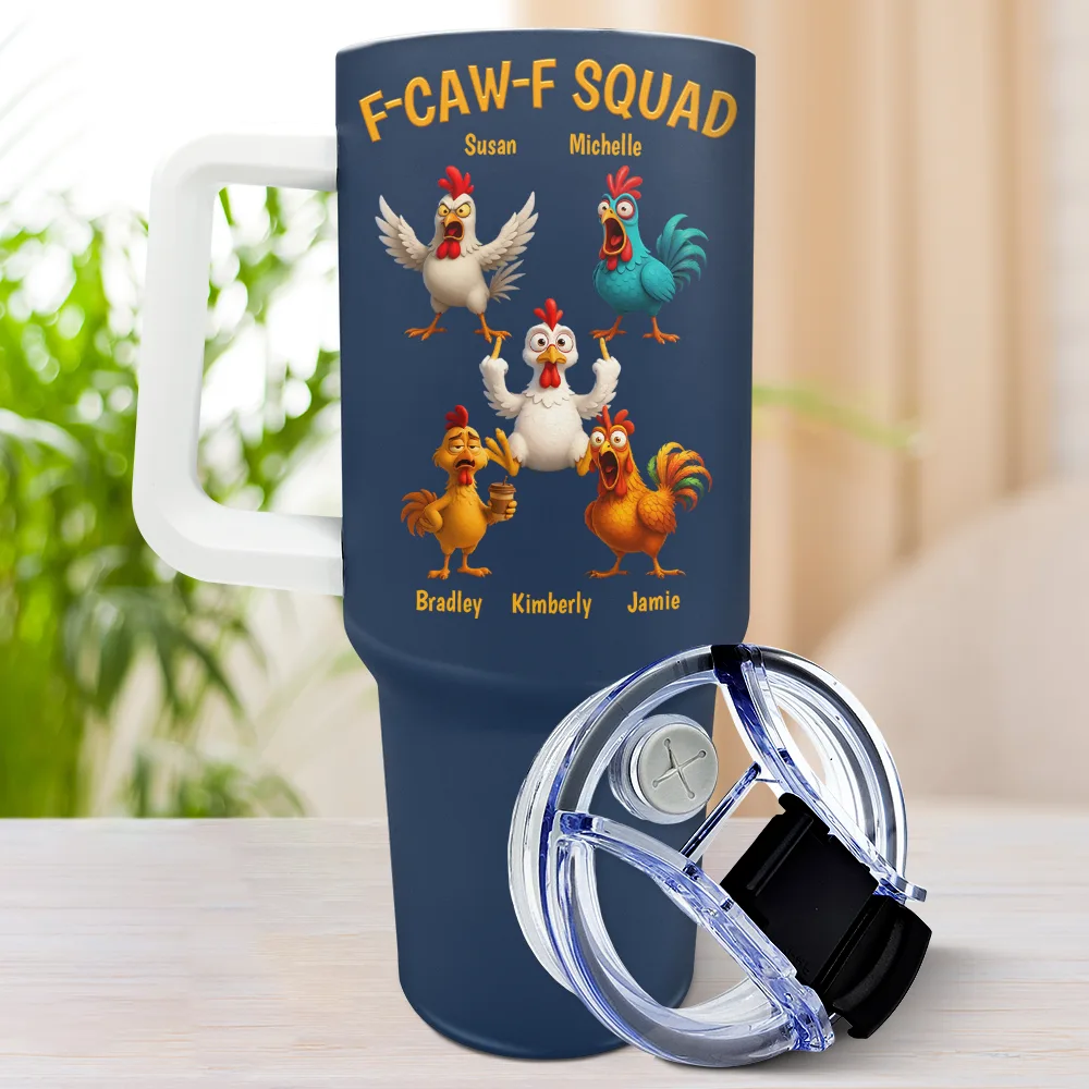3D Effect Funny Chickens F-CAW-F Squad - Personalized 40oz Tumbler With Straw - Image 3