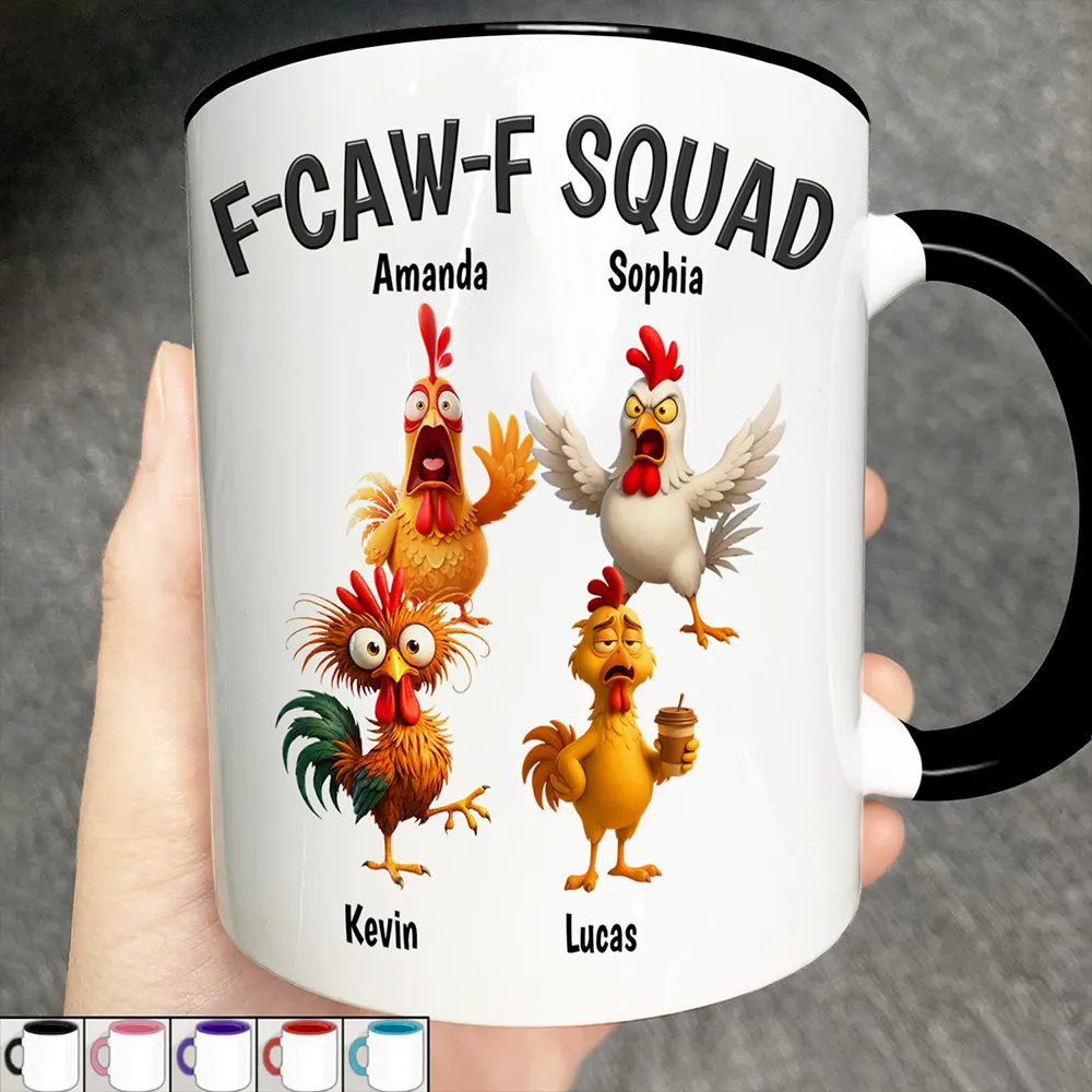3D Effect Funny Chickens F-CAW-F Squad - Personalized Accent Mug