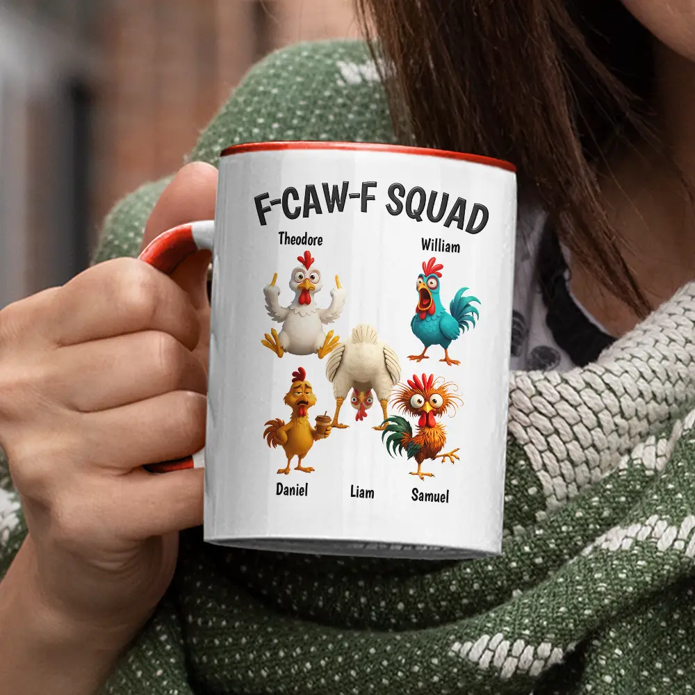 3D Effect Funny Chickens F-CAW-F Squad - Personalized Accent Mug - Image 3