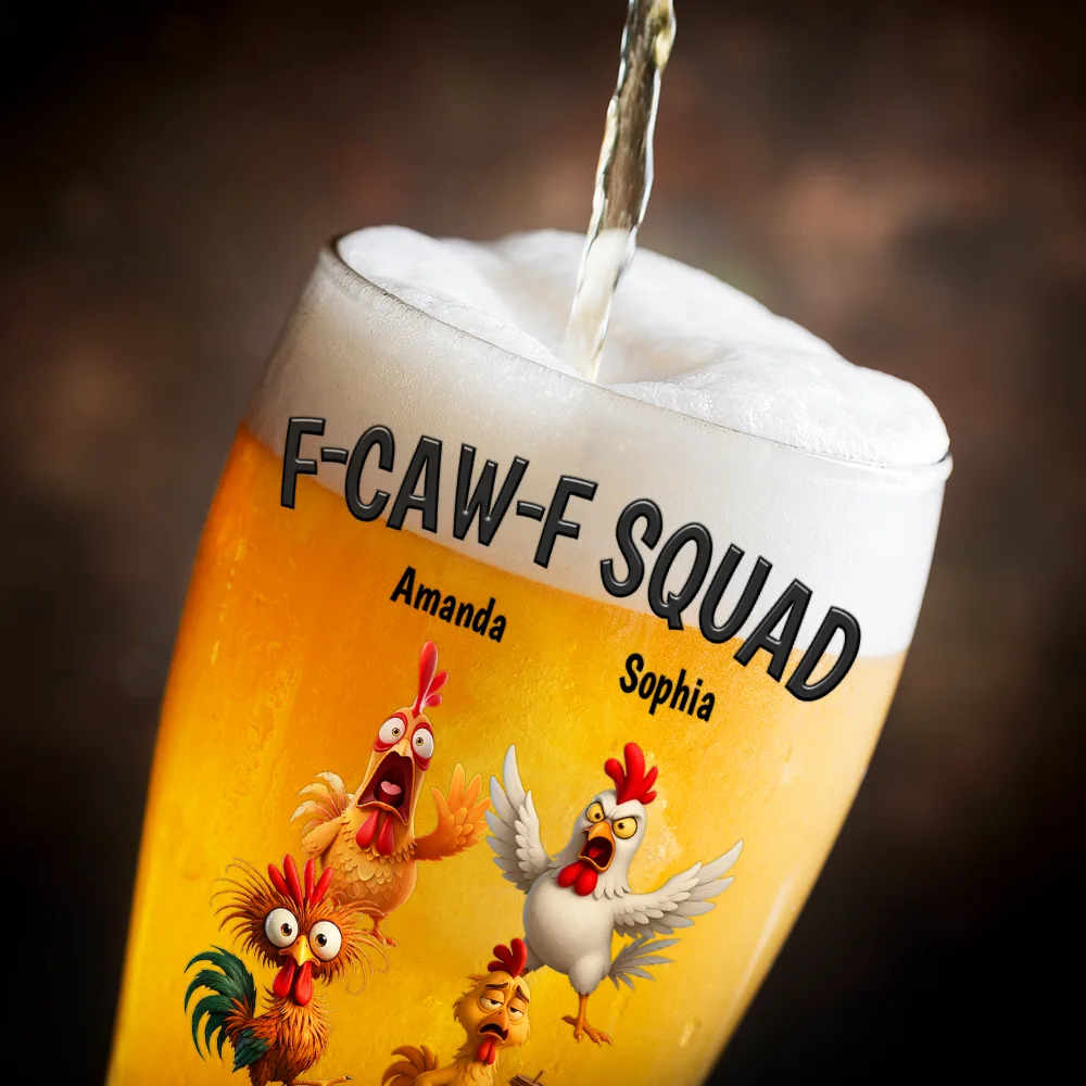 3D Effect Funny Chickens F-CAW-F Squad - Personalized Pilsner Glass - Image 3