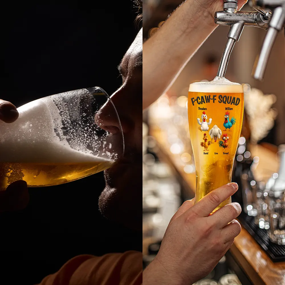 3D Effect Funny Chickens F-CAW-F Squad - Personalized Pilsner Glass - Image 4