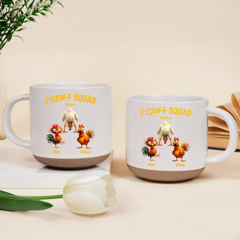 3D Effect Funny Chickens F-CAW-F Squad - Personalized Pottery Mug - Image 2