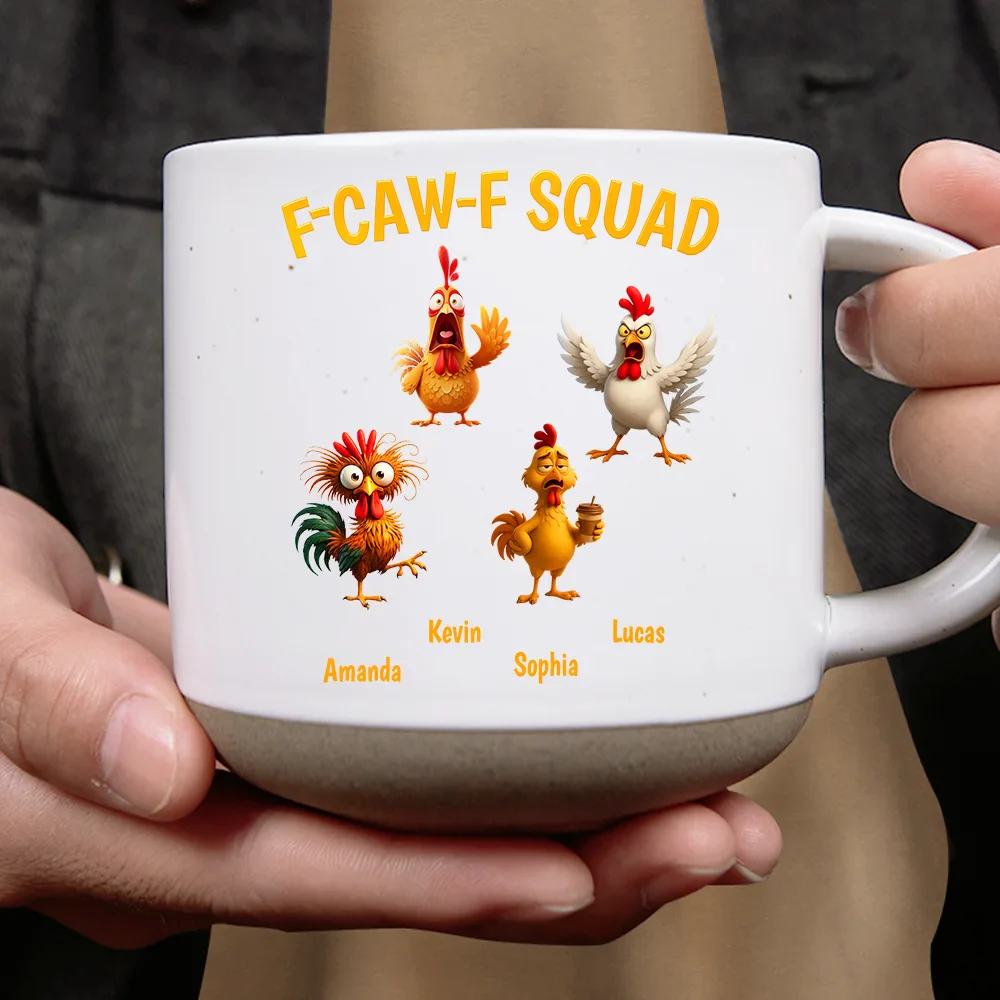 3D Effect Funny Chickens F-CAW-F Squad - Personalized Pottery Mug - Image 4
