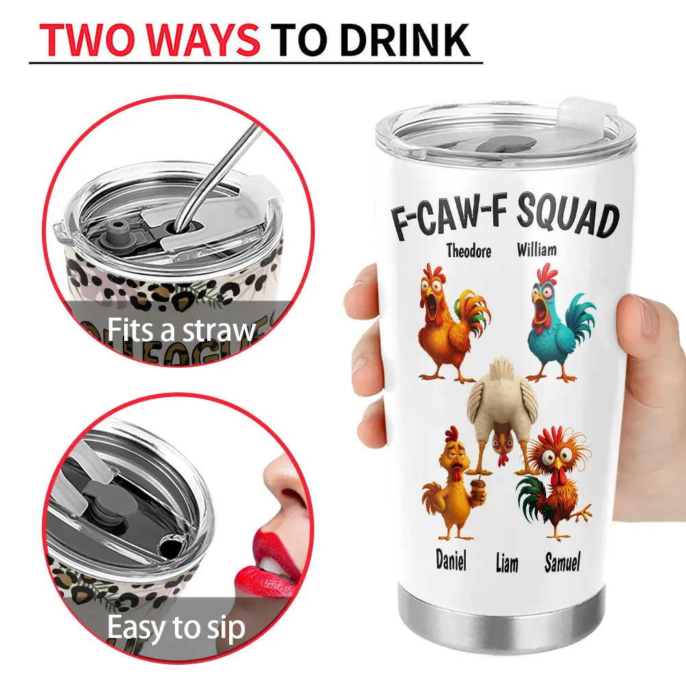 3D Effect Funny Chickens F-CAW-F Squad - Personalized Tumbler - Image 4