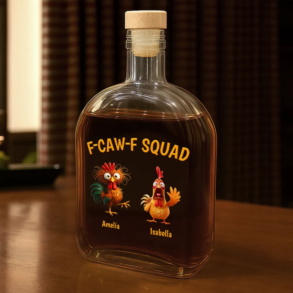 3D Effect Funny Chickens F-CAW-F Squad - Personalized Whiskey Bottle - Image 2