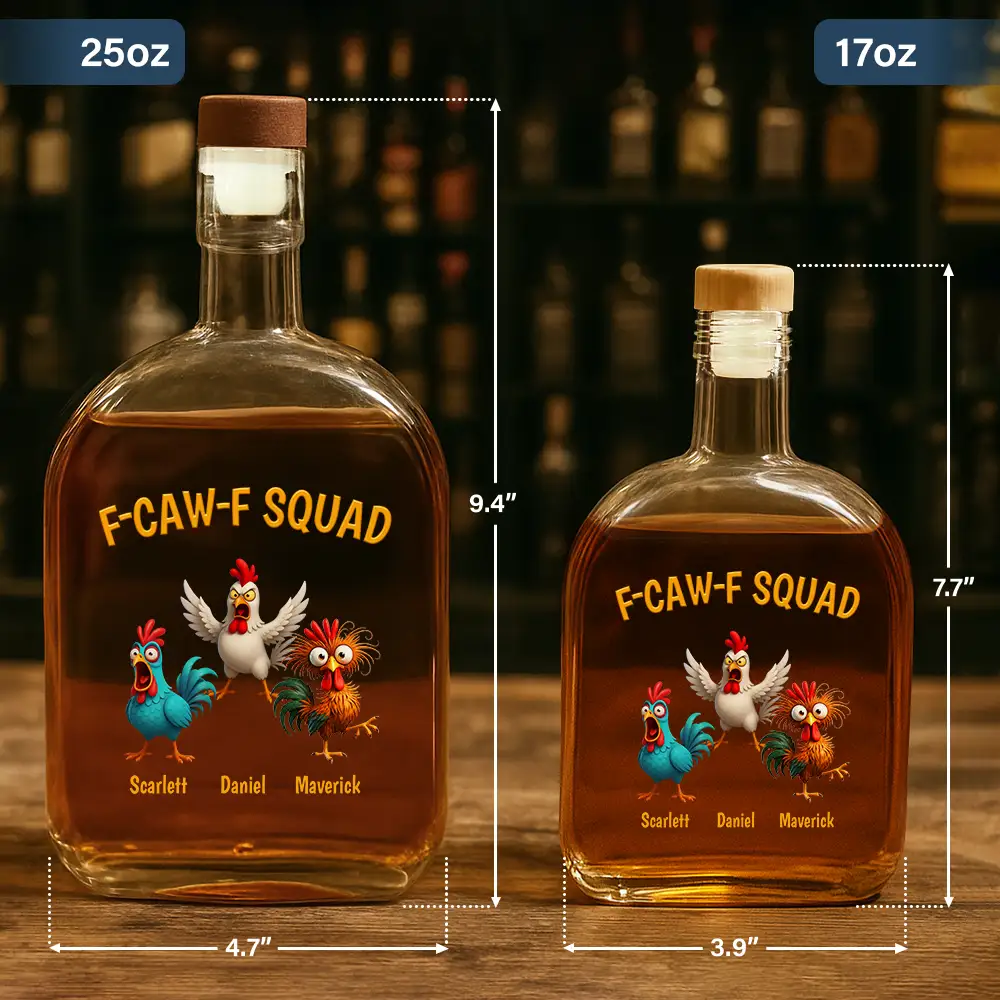 3D Effect Funny Chickens F-CAW-F Squad - Personalized Whiskey Bottle - Image 5