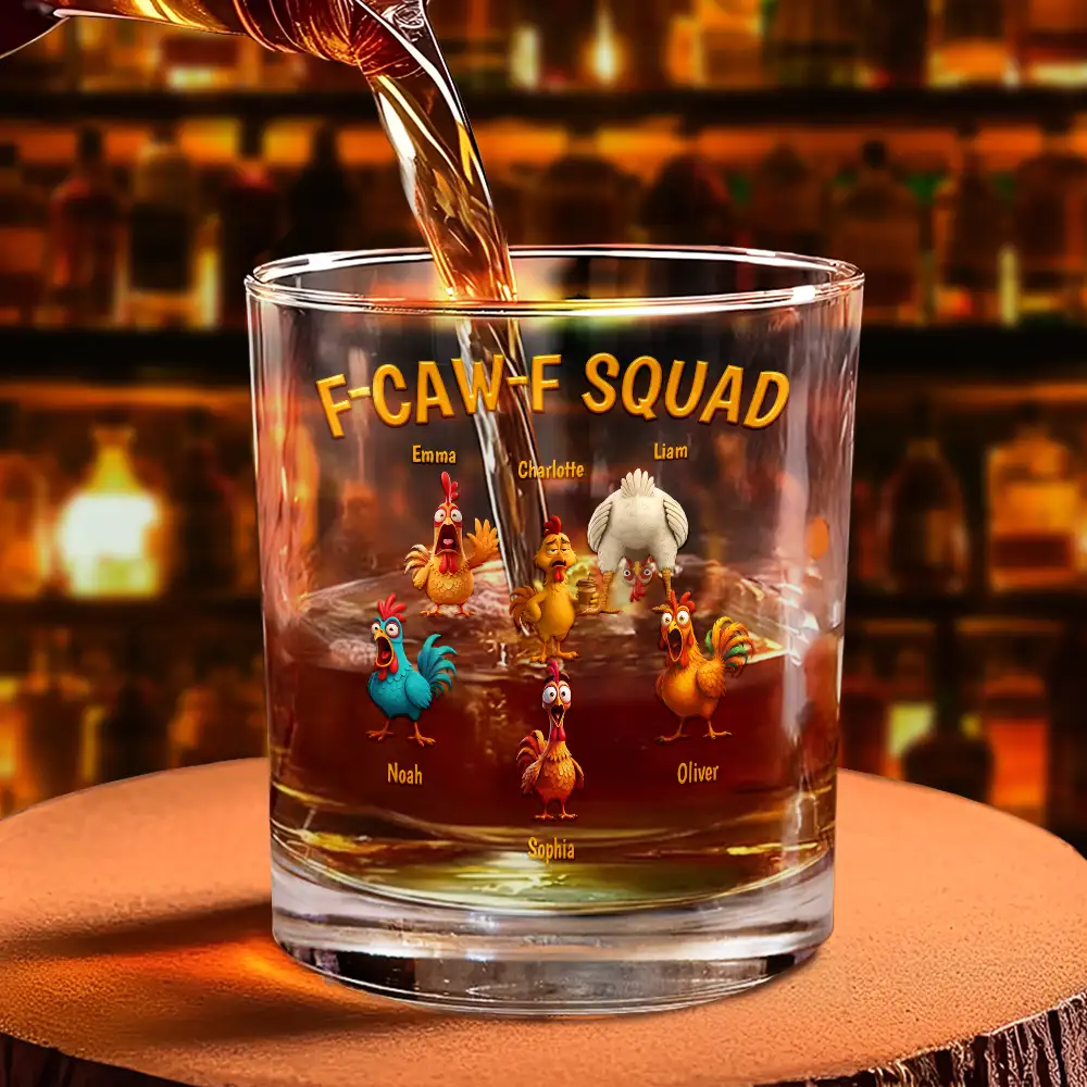 3D Effect Funny Chickens F-CAW-F Squad - Personalized Whiskey Glass - Image 4
