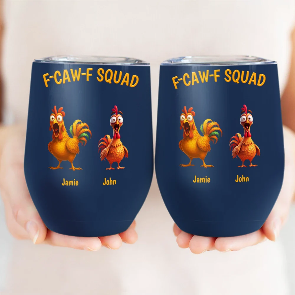 3D Effect Funny Chickens F-CAW-F Squad - Personalized Wine Tumbler - Image 3