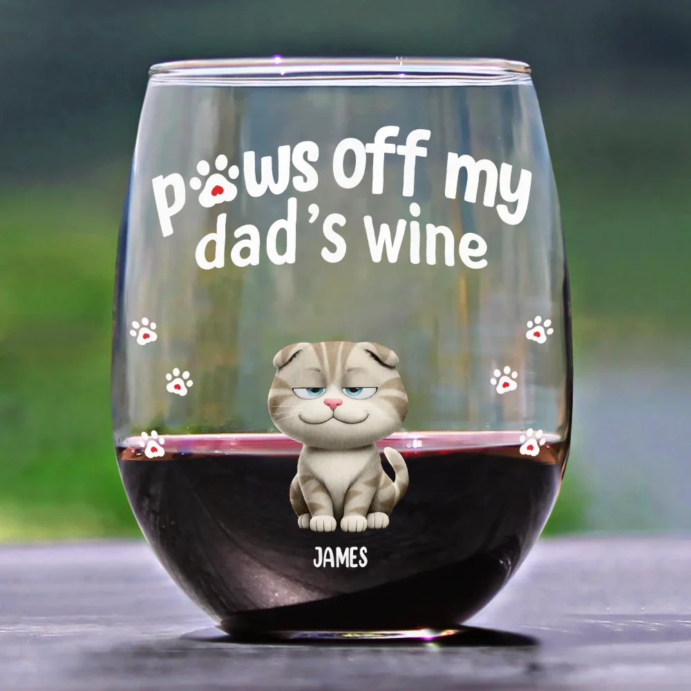 3D Effect Funny Dog Cat Paws Off My Mom's Wine - Personalized Stemless Wine Glass - Image 2