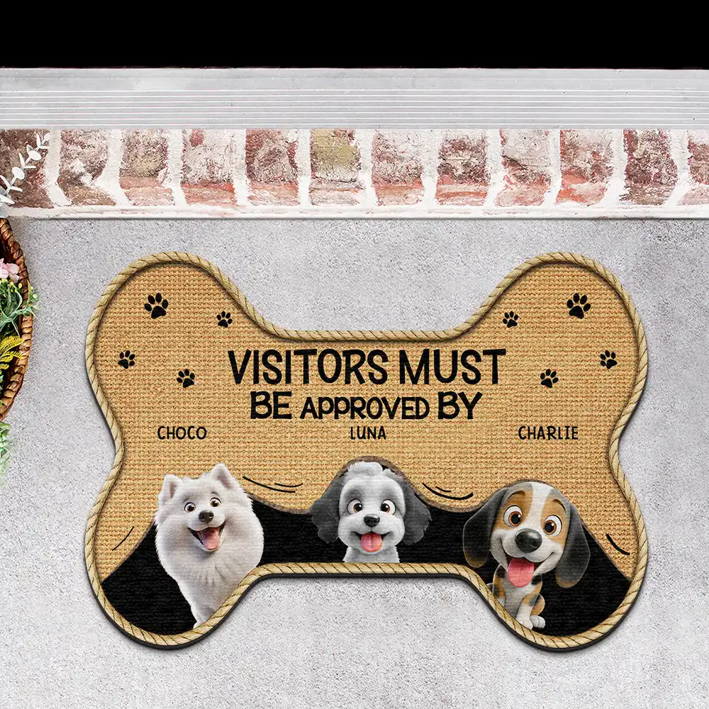 3D Effect Funny Dogs Visitors Must Be Approved By - Personalized Custom Shaped Doormat - Image 3