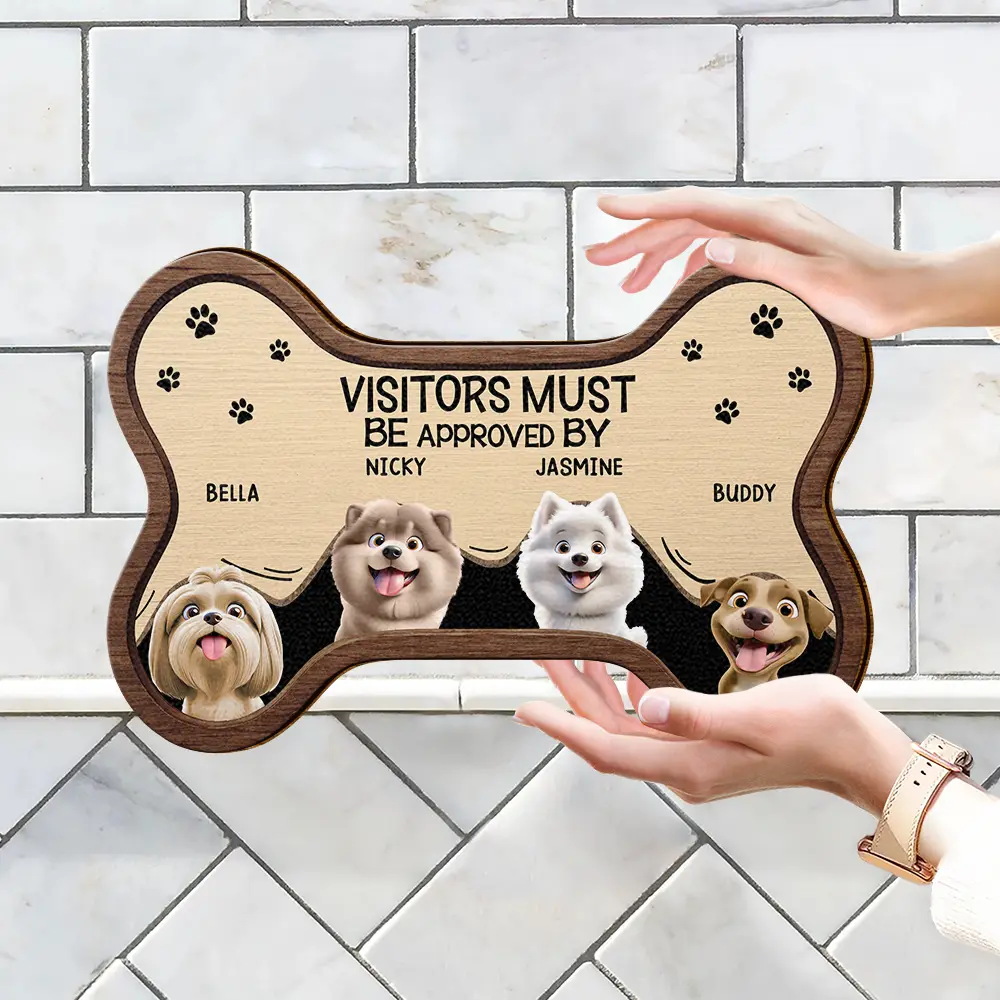 3D Effect Funny Dogs Visitors Must Be Approved By - Personalized Custom Shaped Wood Sign - Image 4