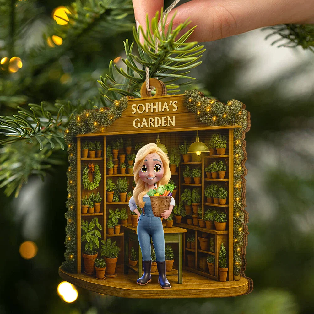 3D Effect Gardening Woman Man - Personalized Custom Shaped Wooden Ornament - Image 2