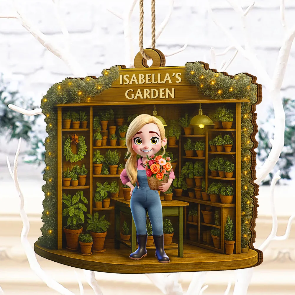 3D Effect Gardening Woman Man - Personalized Custom Shaped Wooden Ornament - Image 4