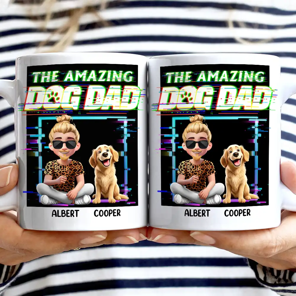 3D Effect Glitch Signal The Amazing Dog Dad - Personalized Mug - Image 3