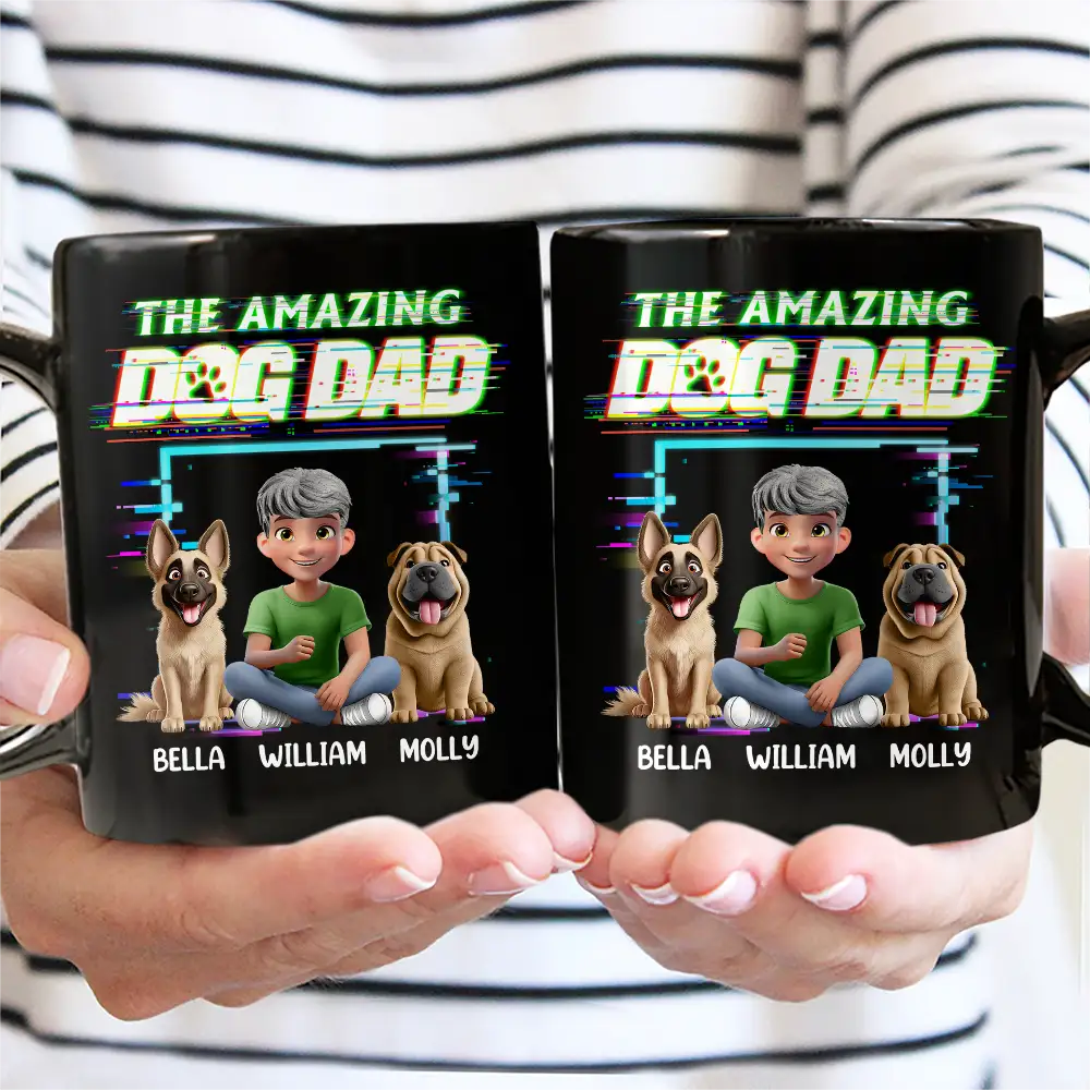 3D Effect Glitch Signal The Amazing Dog Dad - Personalized Mug - Image 4