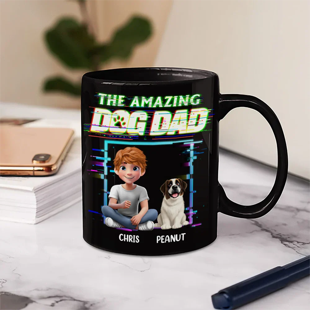 3D Effect Glitch Signal The Amazing Dog Dad - Personalized Mug - Image 6