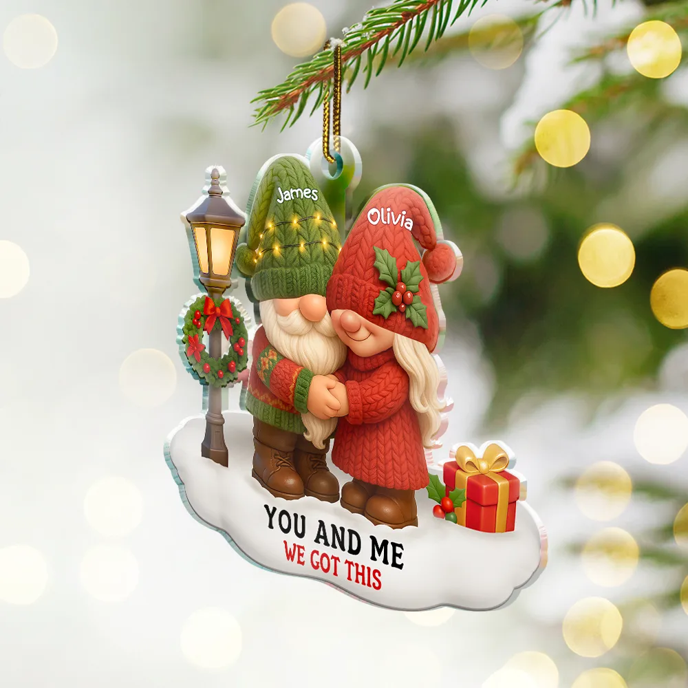 3D Effect Gnome Couple Growing Old Together Christmas - Personalized Custom Shaped Acrylic Ornament - Image 2