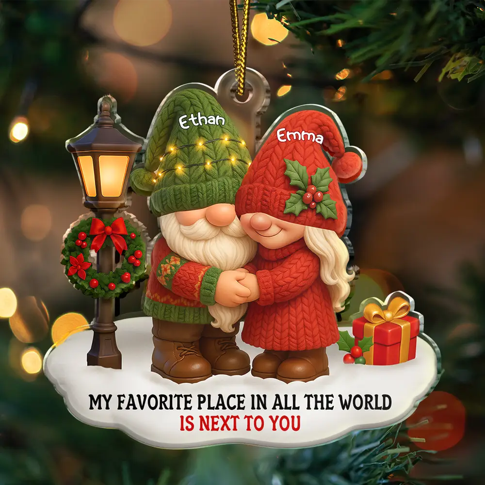 3D Effect Gnome Couple Growing Old Together Christmas - Personalized Custom Shaped Acrylic Ornament - Image 3
