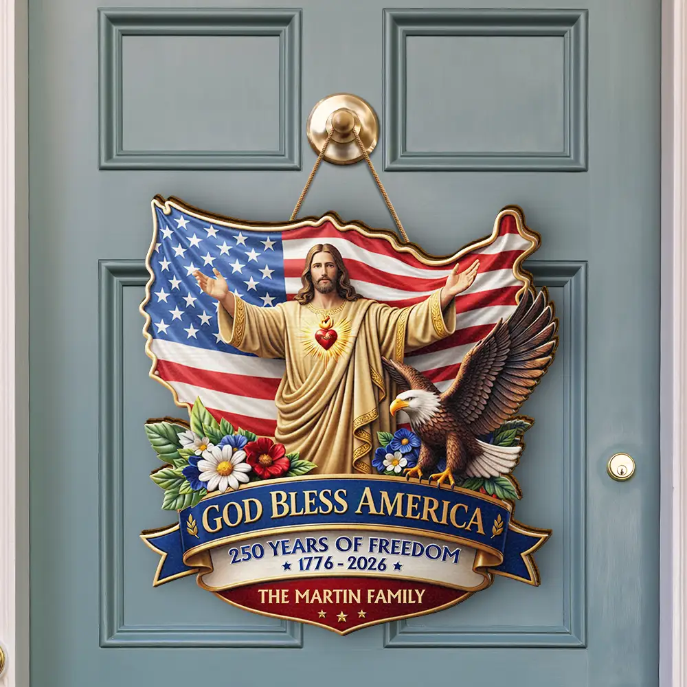 3D Effect God Bless America - Personalized Custom Shaped Wood Sign - Image 3