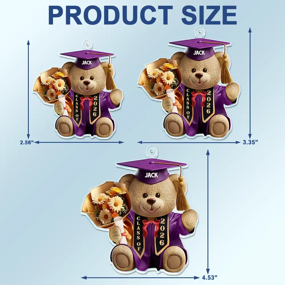 3D Effect Graduation Bear - Personalized Acrylic Car Hanger - Image 4