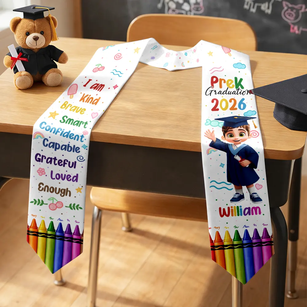 3D Effect Graduation Kid Baby I Am Kind I Am Smart - Personalized Kid Graduation Stole - Image 2