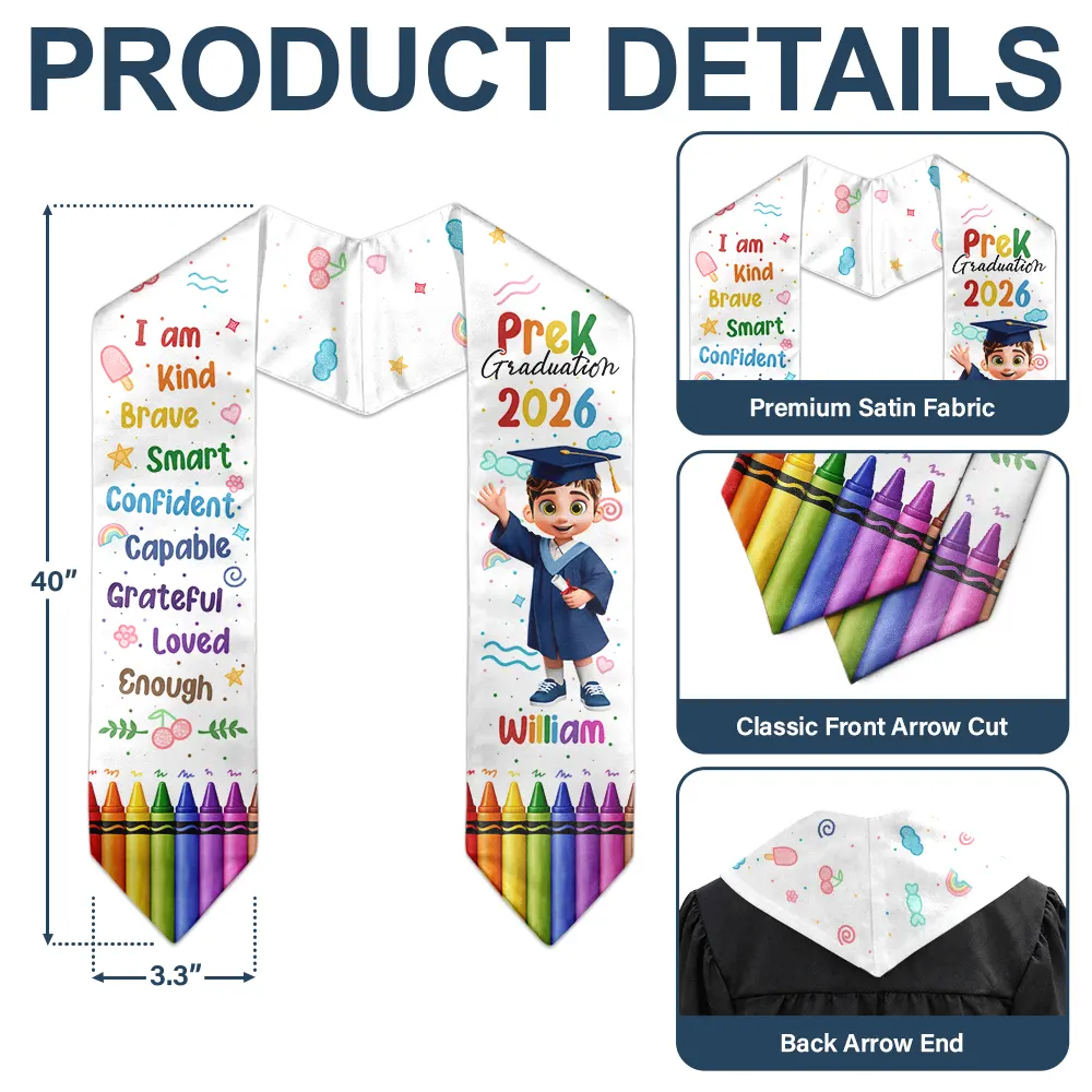 3D Effect Graduation Kid Baby I Am Kind I Am Smart - Personalized Kid Graduation Stole - Image 5
