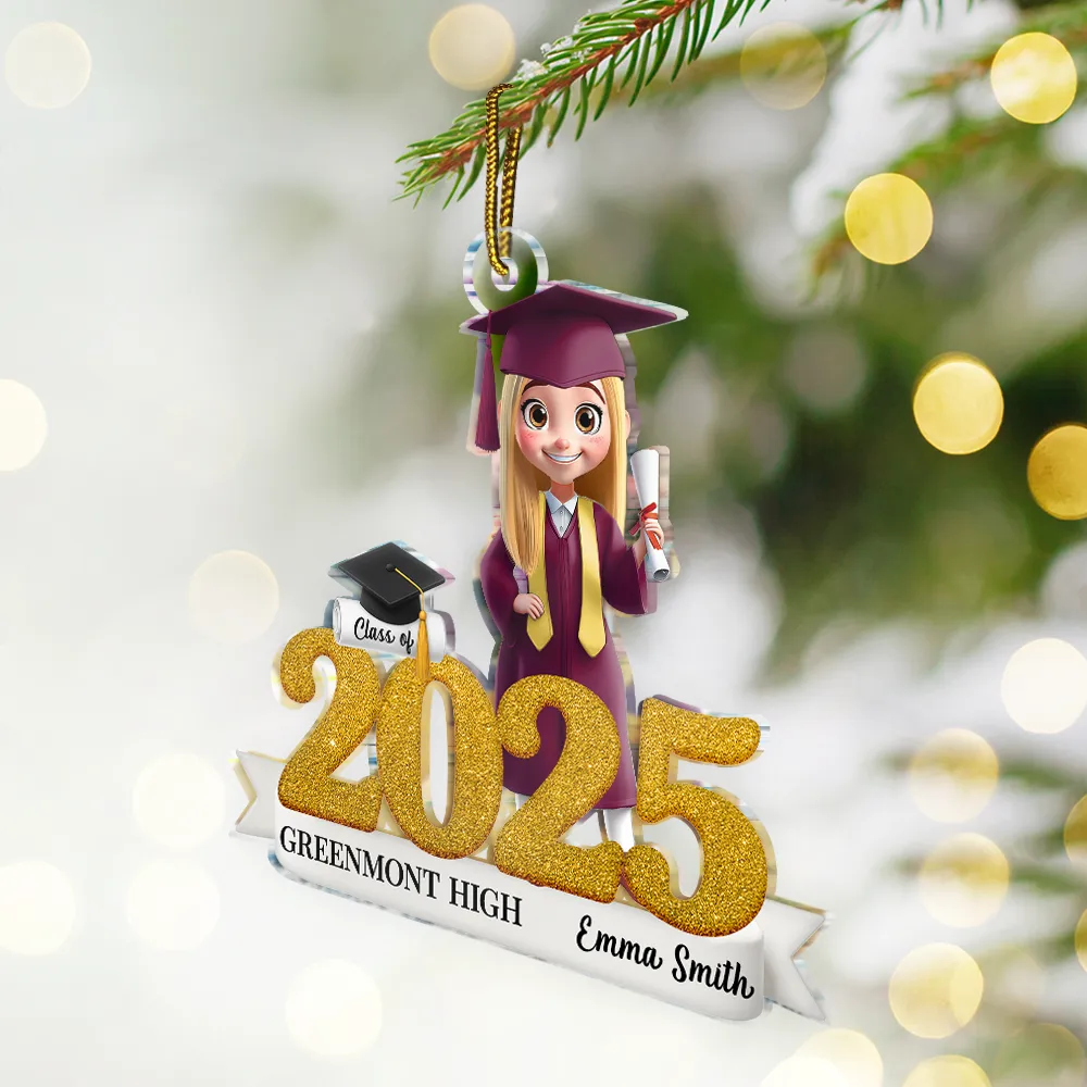 3D Effect Graduation Woman Man - Personalized Custom Shaped Acrylic Ornament - Image 2