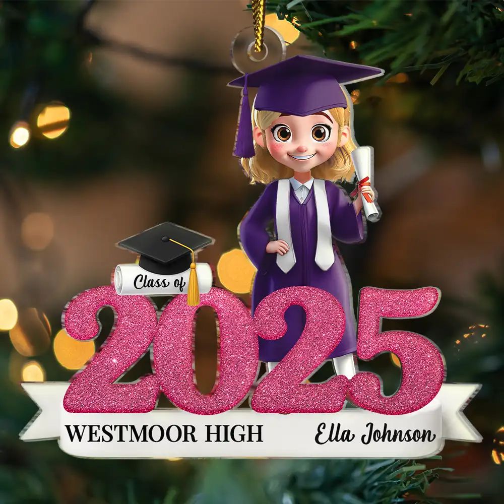 3D Effect Graduation Woman Man - Personalized Custom Shaped Acrylic Ornament - Image 3