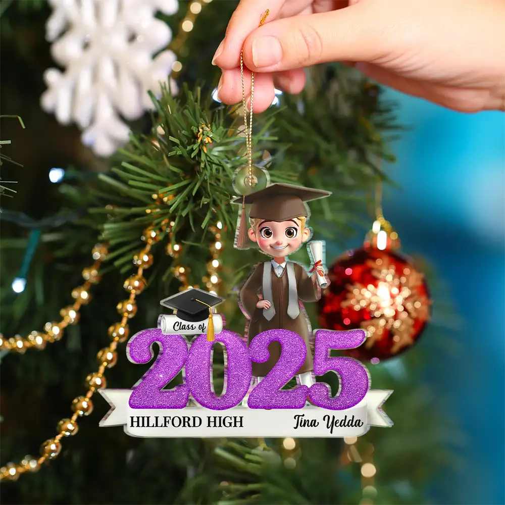 3D Effect Graduation Woman Man - Personalized Custom Shaped Acrylic Ornament - Image 4