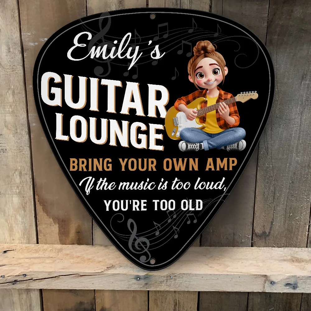 3D Effect Guitar Player Music Lounge - Personalized Custom Shaped Metal Sign - Image 5