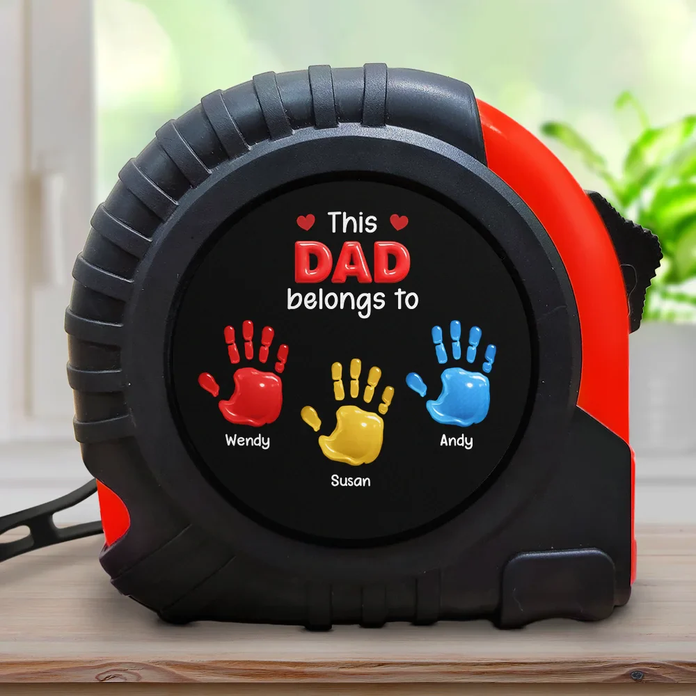 3D Effect Handprints This Papa Grandpa Belongs To - Personalized Tape Measure - Image 2