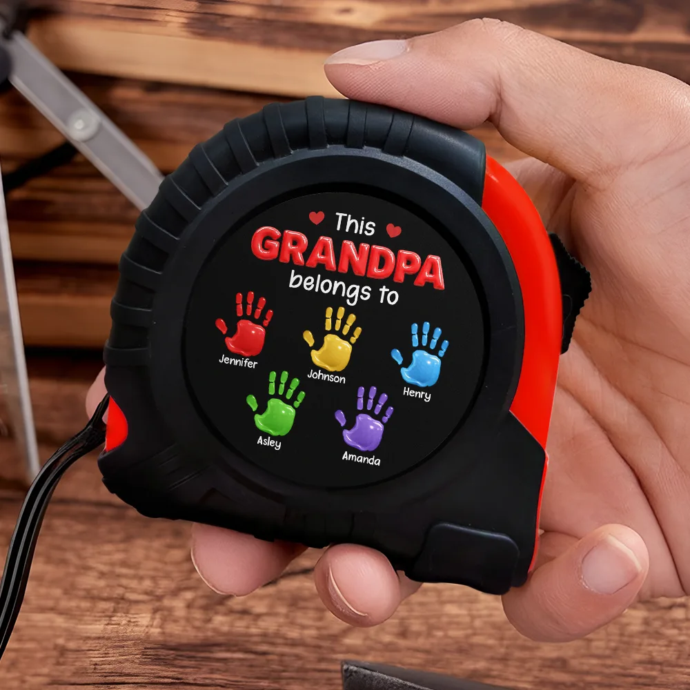 3D Effect Handprints This Papa Grandpa Belongs To - Personalized Tape Measure - Image 3